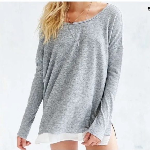 Urban Outfitters XS Silence + Noise gray knit chiffon slouchy Hannah swe… - Picture 2 of 10